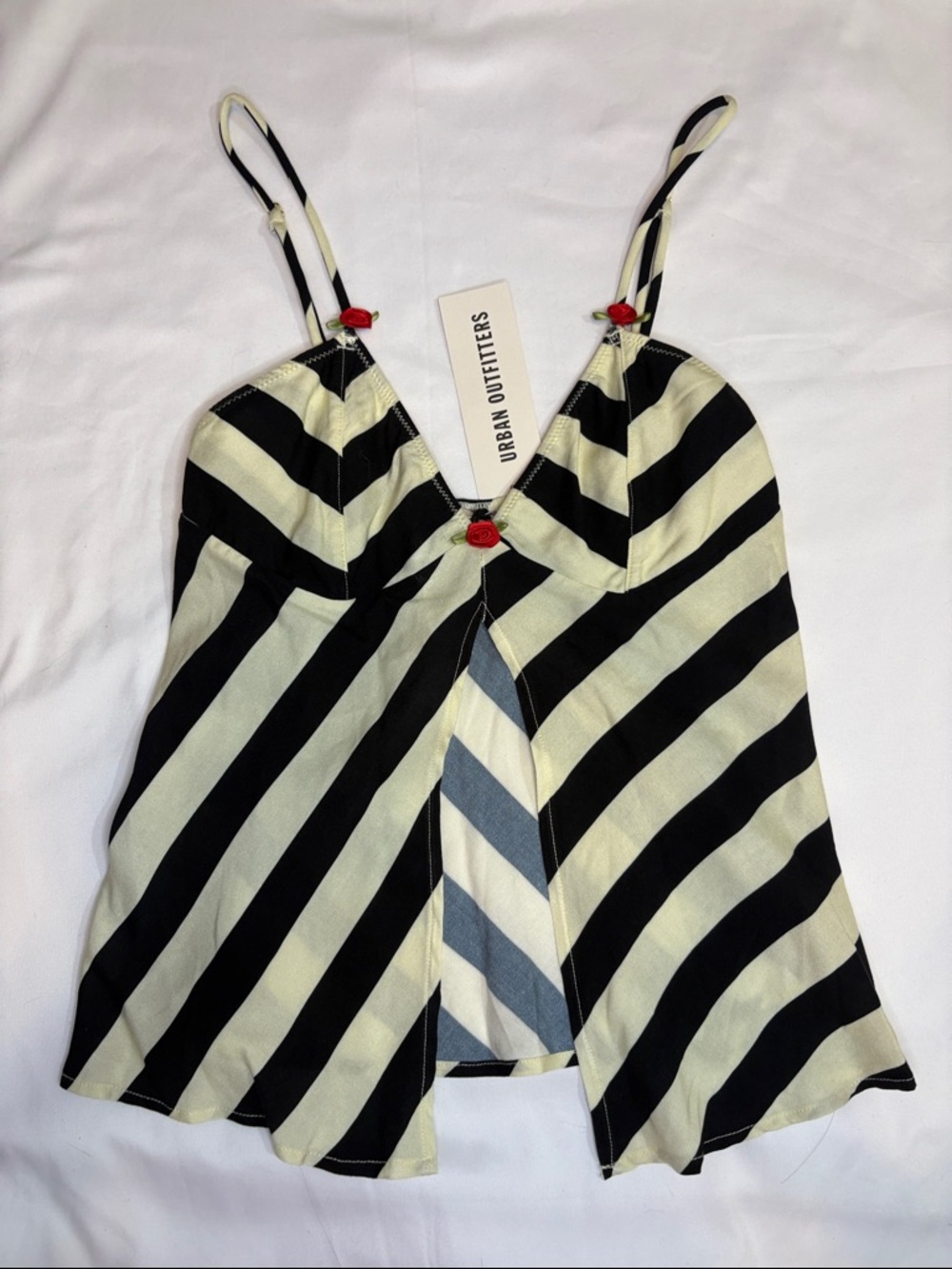 NWT Urban Outfitters Black and White Stripe Split Front Rosette Rose Detail XS